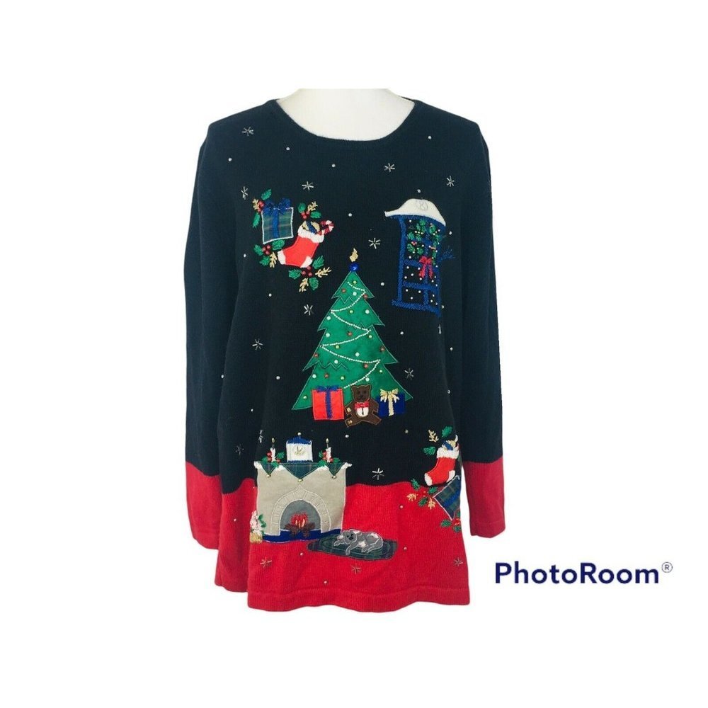 Nutcracker Ugly Embellished Christmas Tree Sweater Sz Large Embroidered Presents